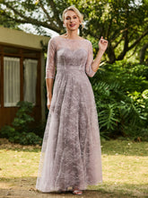 Lace A-line Half Sleeves Pleated Dress Dusk