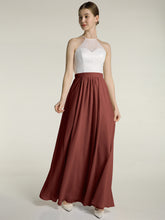 Chiffon Long Dresses with Ivory Lace Bodice-Terracotta