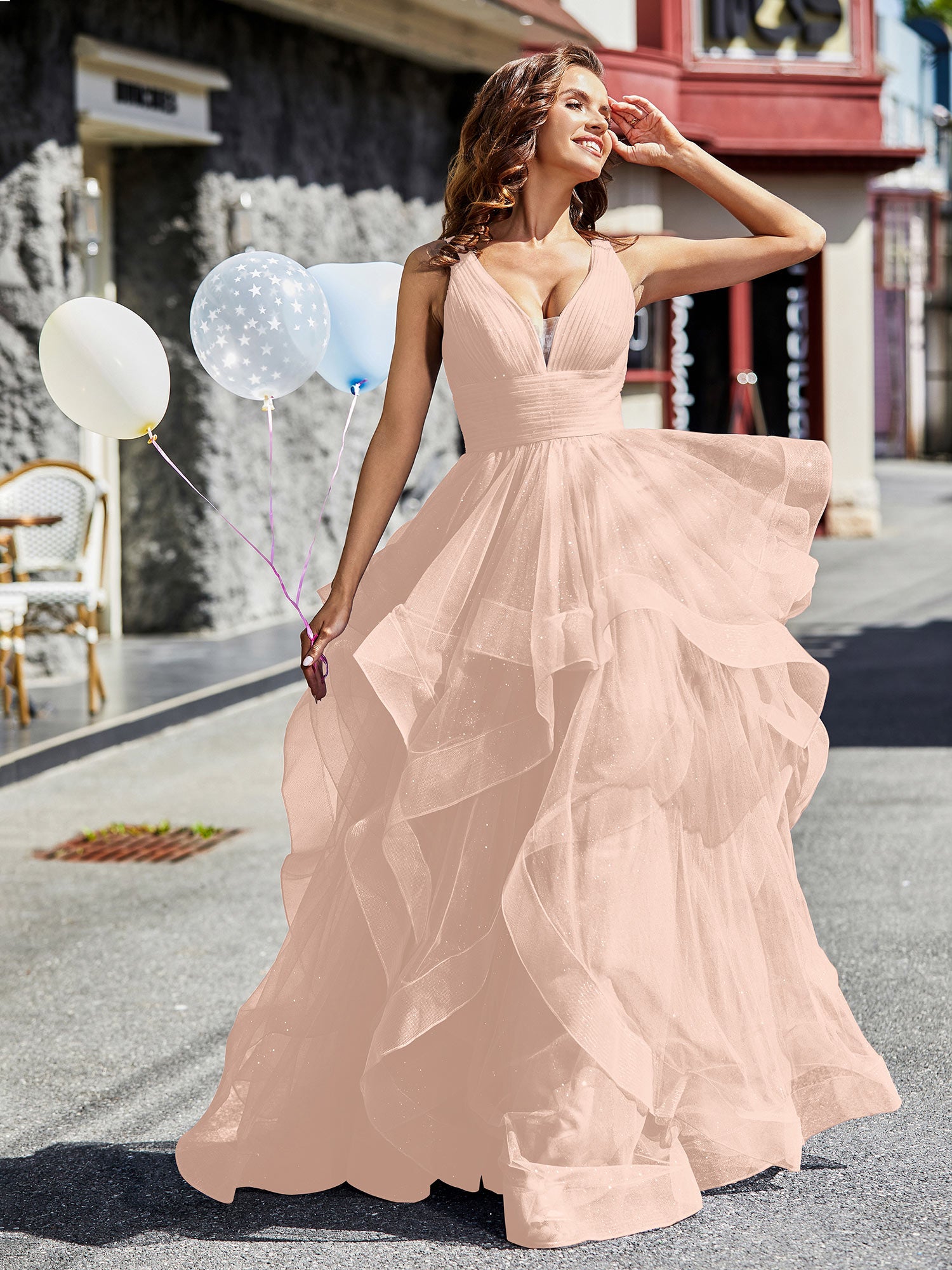V Neck Pearl Pink Prom Dress Elegant Blush Pink Long Prom Dresses Unique  Pearls Bodice Formal