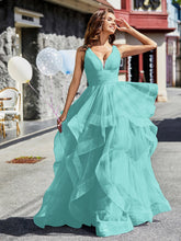 V-Neck Sleeveless Tulle Ball Gown Steel Grey