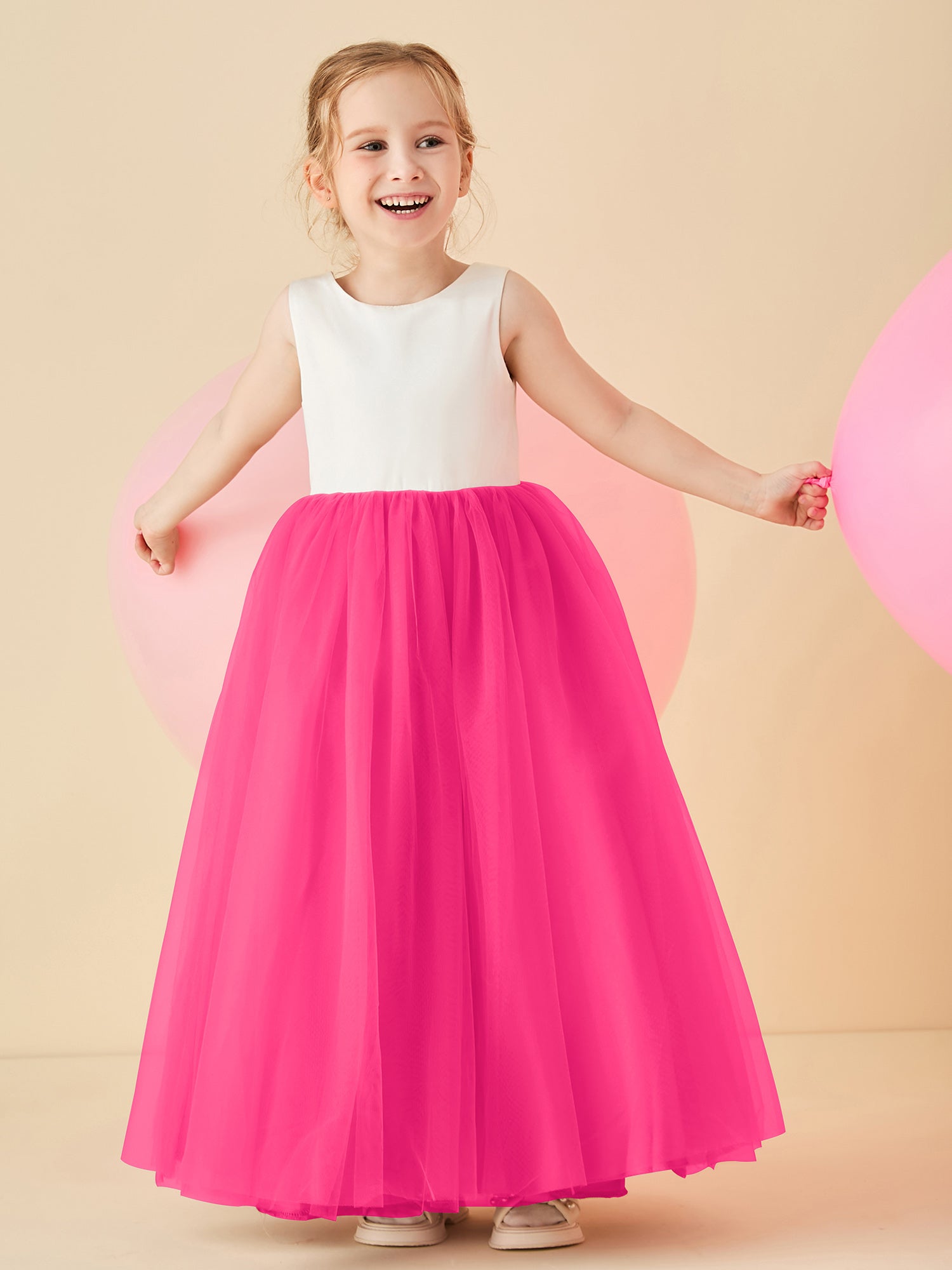 Tulle Cap Sleeves Fuchsia Flower Girl Dress main image 1