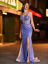 Sequin Corset High Slit Maxi Dress Lavender