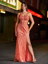 Sequin Corset High Slit Maxi Dress Orange