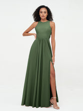 Princess Long Chiffon Dresses with Slit-Olive Green