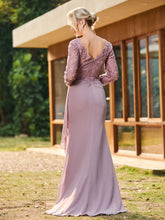 V-Neck Long Sleeves Chiffon Pleated Dress Dusk