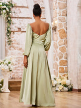 Sweetheart Neck A-line Long Sleeves High Slit Dresses Dusty Sage