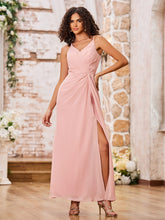 A-line Spaghetti Straps Chiffon Maxi Dresses with Slit Dusty Rose