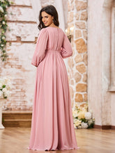 A-line Empire Waist Long Sleeves Chiffon Dresses with Bow Dusty Rose