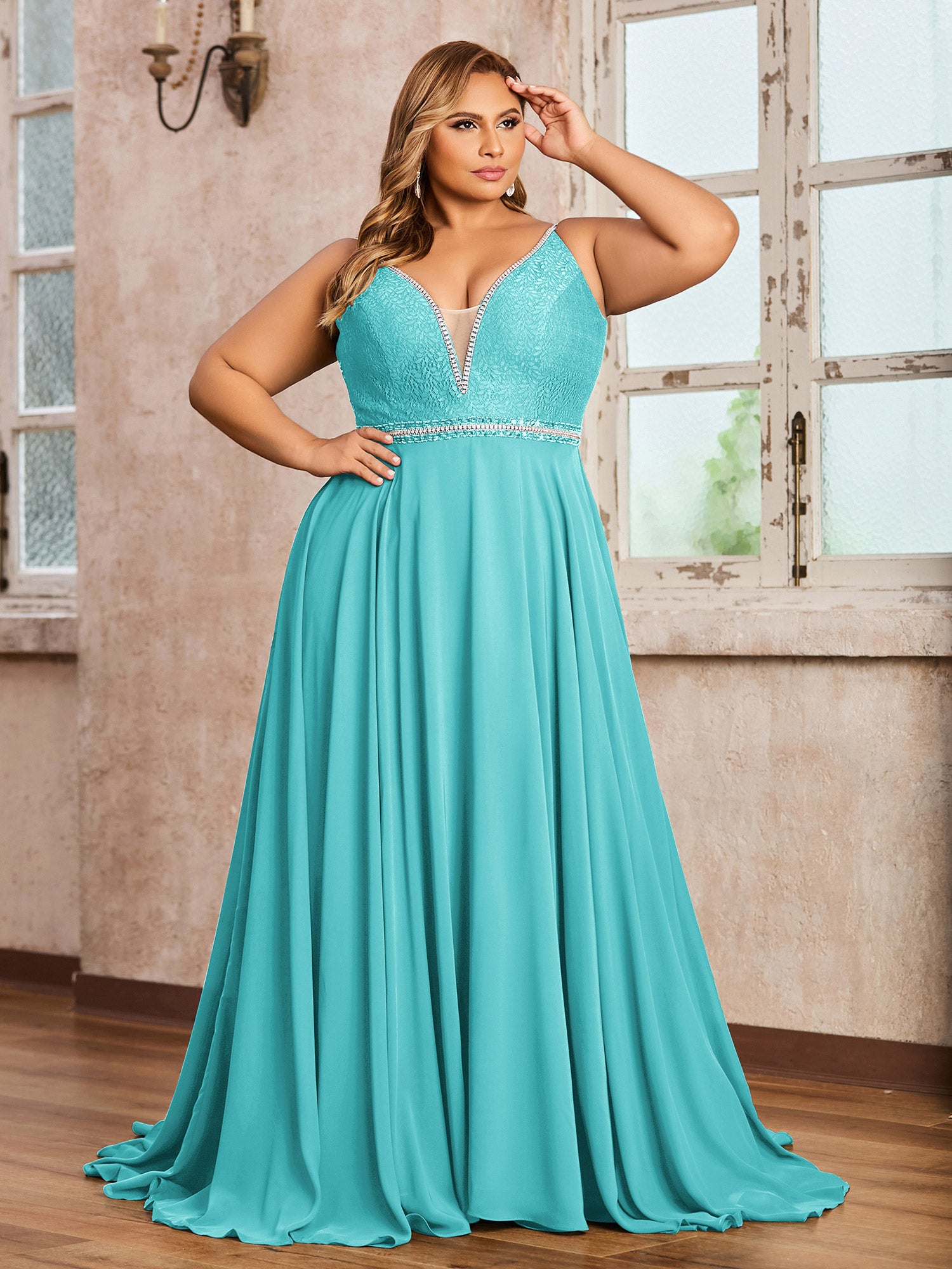 Spaghetti Strap Open Back Chiffon Dresses Jade Plus Size