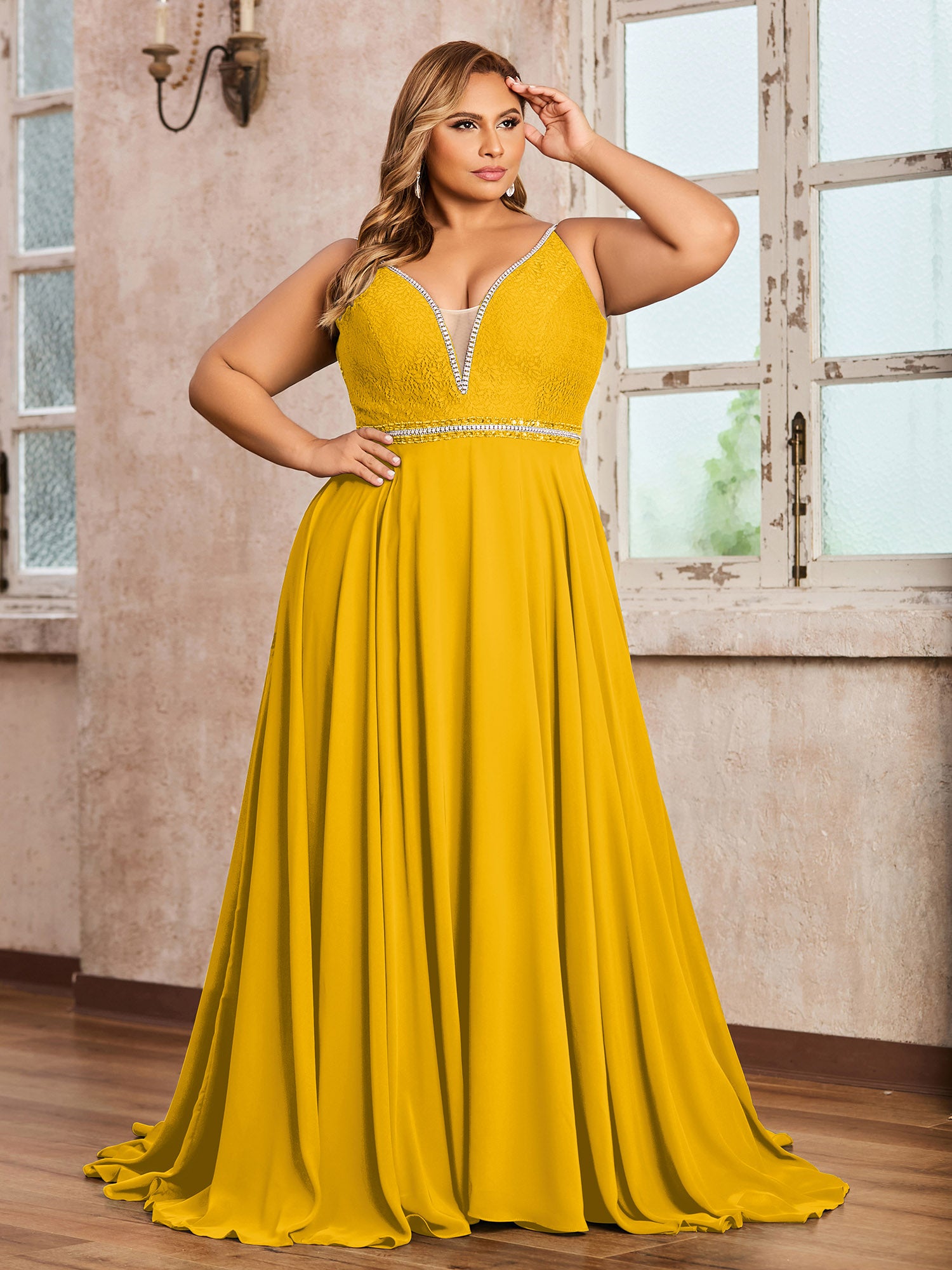 Halter Chiffon Dresses with Double StrapS Marigold Plus Size