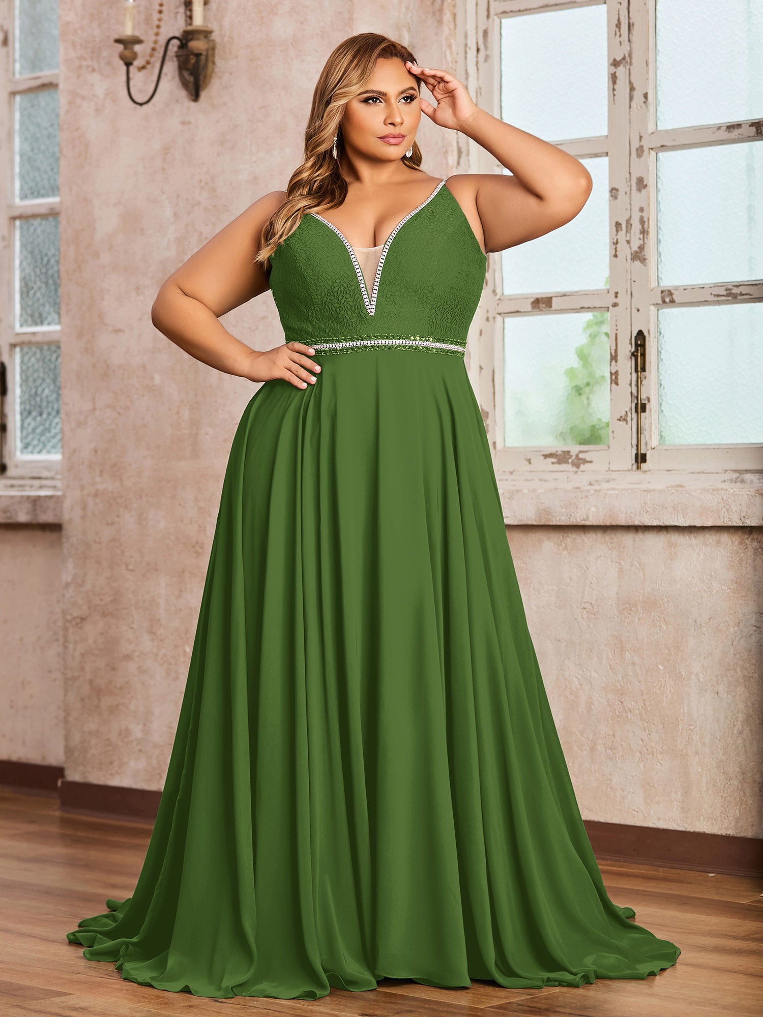V Neck Moss Green Long Dress BABARONI Spaghetti Strap Lace And Chiffon Gown-Moss Plus Size, Moss US18 V Neck Moss Green Long Dress BABARONI Spaghetti Strap Lace And Chiffon Gown-Moss Plus Size, Moss US18