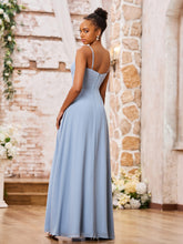 Sweetheart Neck Spaghetti Straps Chiffon Dresses with Slit Dusty Blue