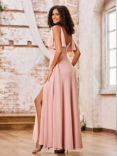A-line Spaghetti Straps Cowl Neck Chiffon Dresses with Slit Dusty Rose