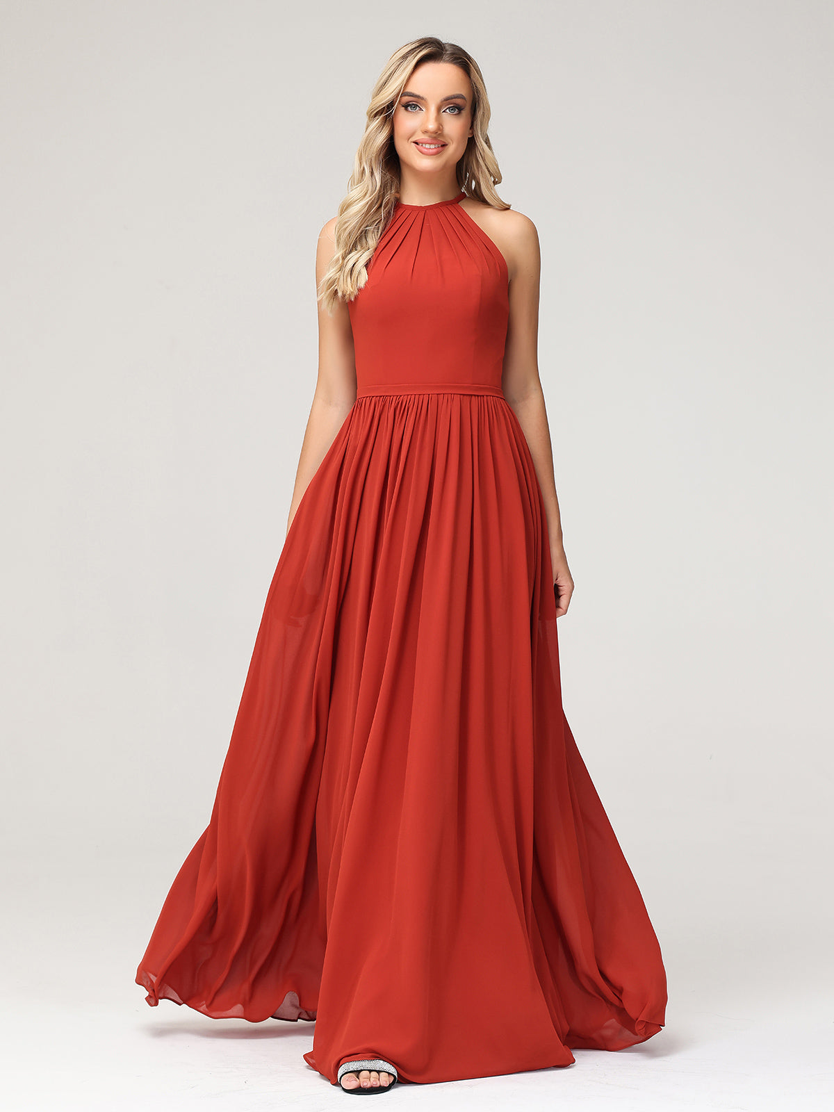 Halter Long Chiffon Dress with Open Back Sage Plus Size main image 1
