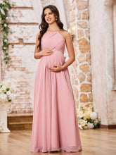A-line Halter Empire Floor Length Chiffon Bridesmaid Gowns Dusty Rose
