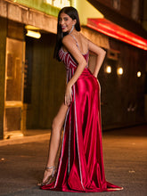 Diamond Corset Ruched High Slit Maxi Dress Burgundy