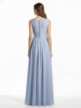 V-neck Chiffon Dresses with Lace Back-Sky Blue