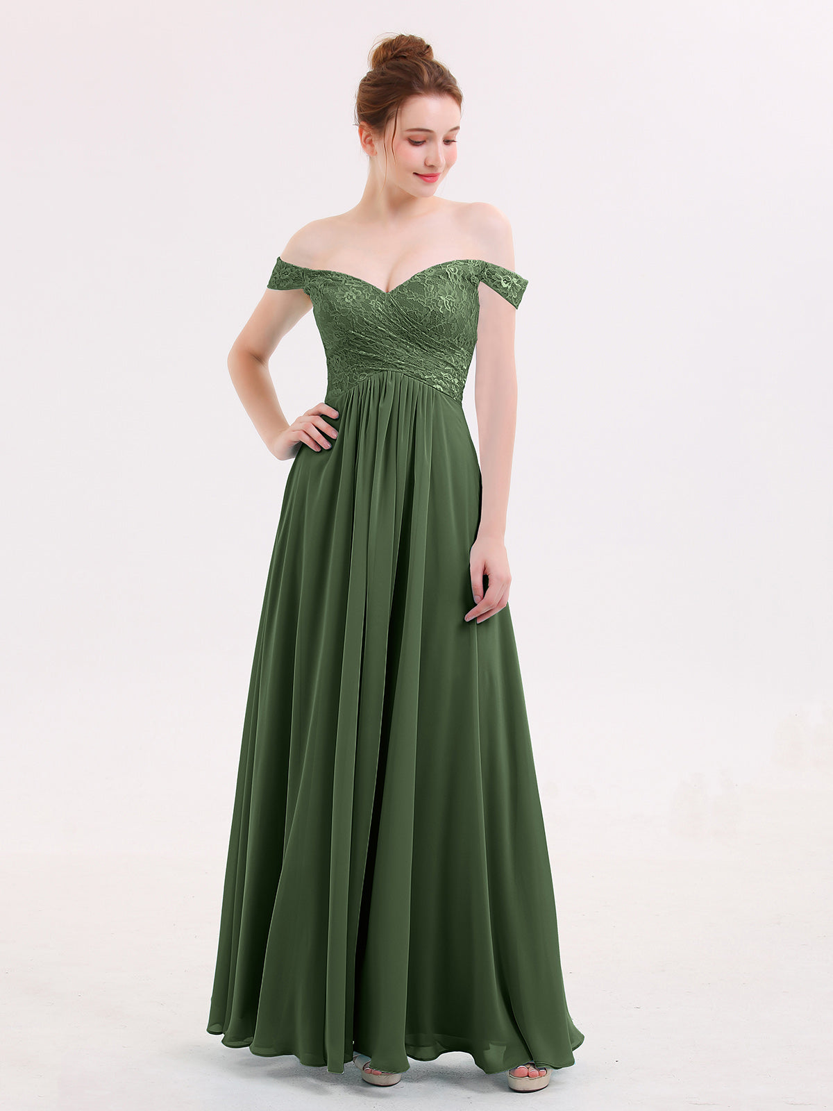 Ivory Lace Spaghetti Strap Front Slit Dress Olive Green Plus Size