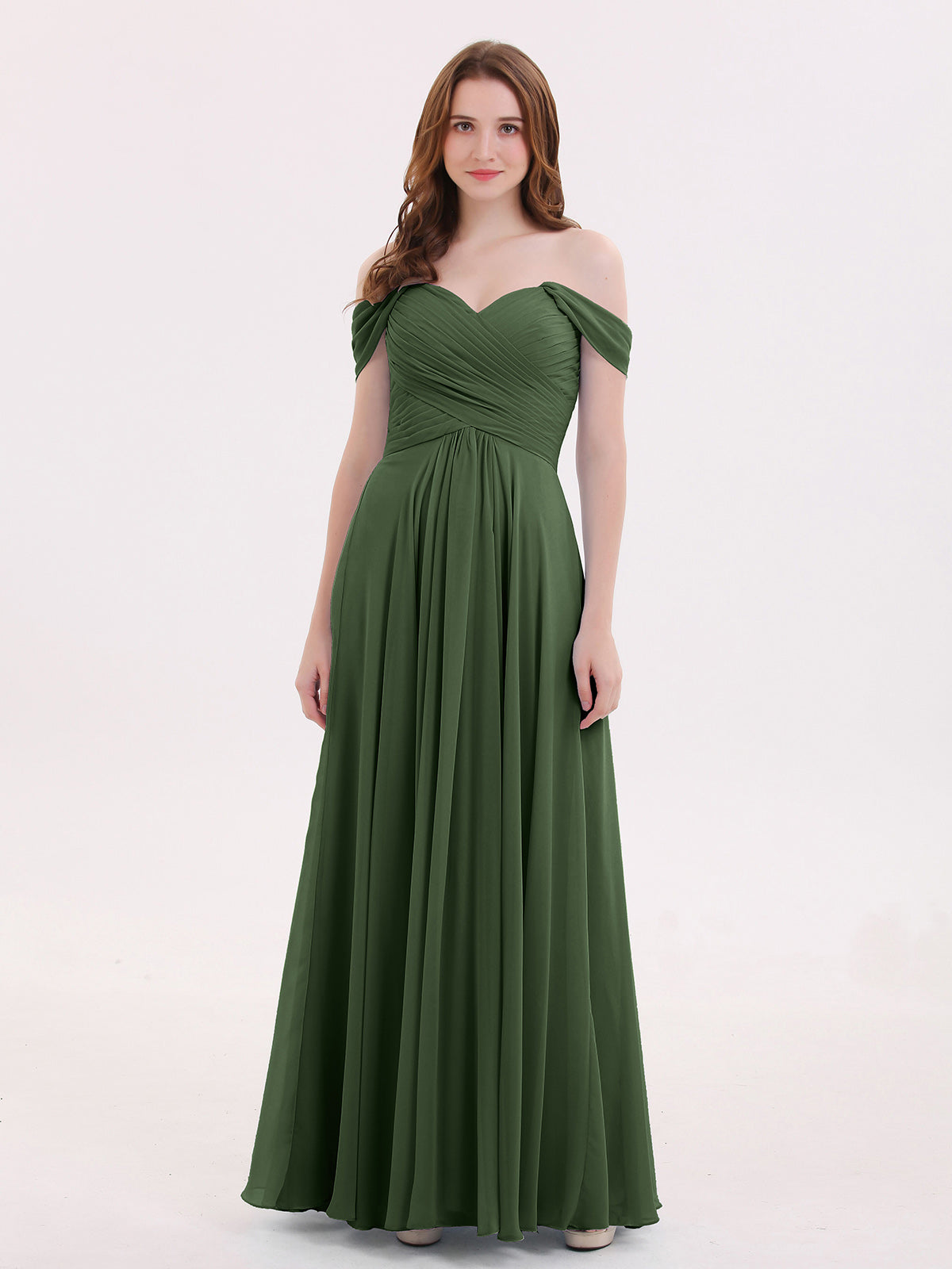 BABARONI Off the Shoulder Empire Bridesmaid Dresses Olive Green, Olive Green / US0 BABARONI Off the Shoulder Empire Bridesmaid Dresses Olive Green, Olive Green / US0