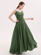 Empire Bridesmaid Gown with Spaghetti Strap-Olive Green