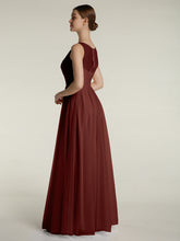 Illusion V-neck Tulle Long Dresses-Terracotta