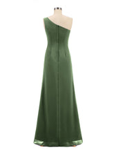 One Shoulder Chiffon Dress with Cascade Skirt-Olive Green