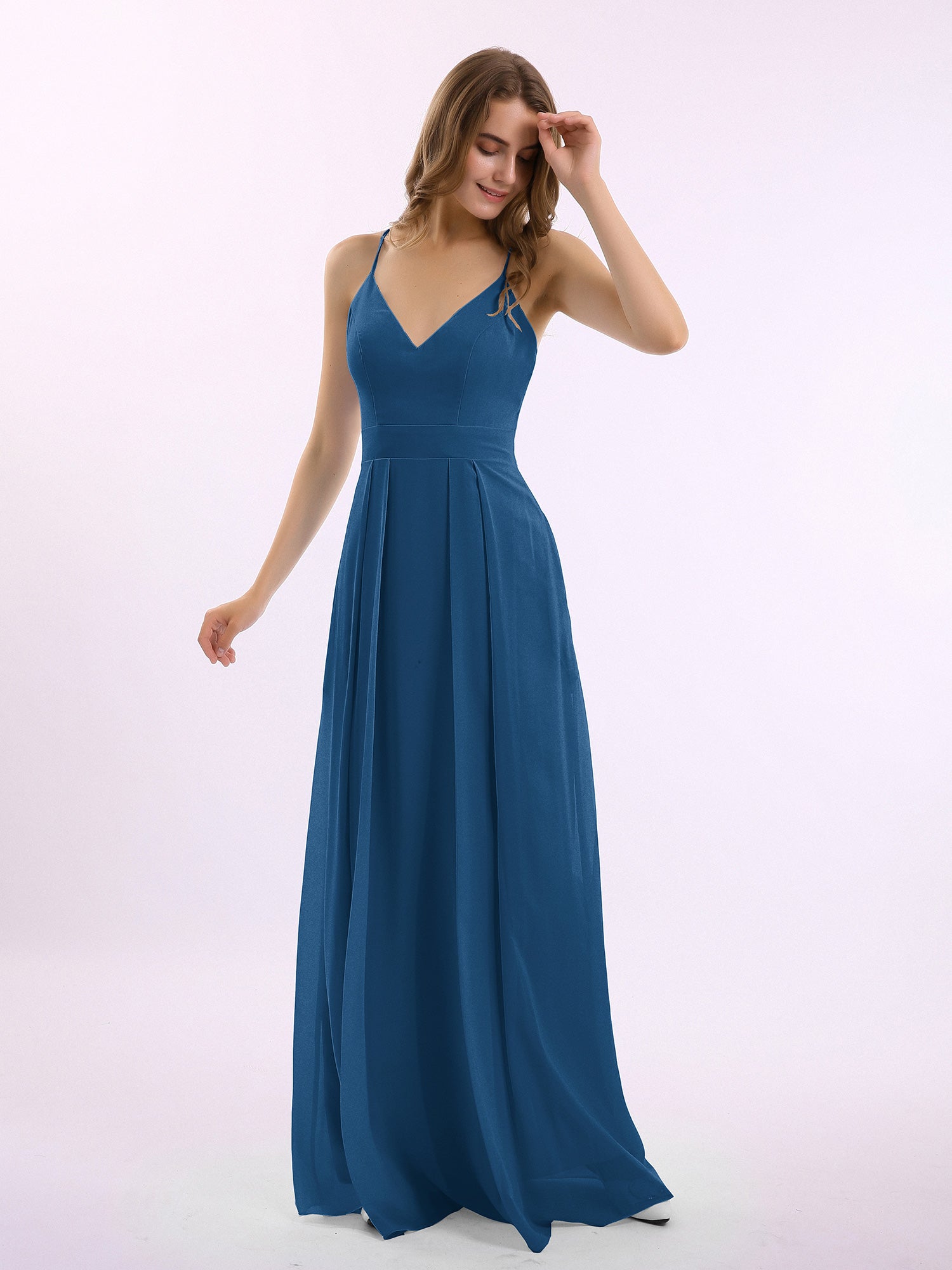 Spaghetti Strap V-neck Chiffon Dresses Dusty Blue Plus Size