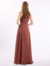 Lace Deep V-neck and Back Chiffon Long Dresses-Terracotta