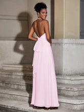 Halter Chiffon Long Dresses for Bridesmaids-Blushing Pink