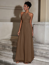 Halter Chiffon Long Dresses for Bridesmaids-Brown
