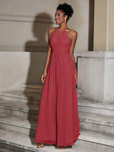 Halter Chiffon Long Dresses for Bridesmaids-Burgundy