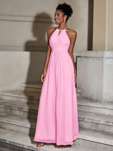 Halter Chiffon Long Dresses for Bridesmaids-Candy Pink