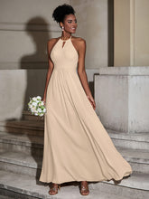 Halter Chiffon Long Dresses for Bridesmaids-Champagne