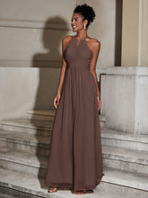 Halter Chiffon Long Dresses for Bridesmaids-Chocolate