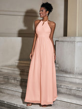 Halter Chiffon Long Dresses for Bridesmaids-Coral