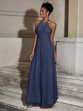 Halter Chiffon Long Dresses for Bridesmaids-Dark Navy