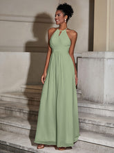 Halter Chiffon Long Dresses for Bridesmaids-Dusty Sage
