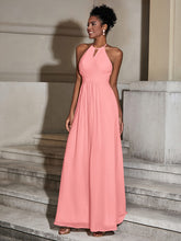Halter Chiffon Long Dresses for Bridesmaids-Flamingo