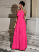 Halter Chiffon Long Dresses for Bridesmaids-Fuchsia