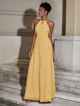 Halter Chiffon Long Dresses for Bridesmaids-Gold