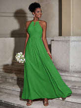 Halter Chiffon Long Dresses for Bridesmaids-Green