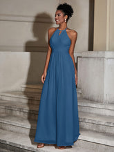 Halter Chiffon Long Dresses for Bridesmaids-Ink Blue