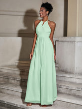Halter Chiffon Long Dresses for Bridesmaids-Mint Green