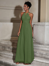 Halter Chiffon Long Dresses for Bridesmaids-Moss