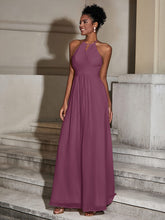 Halter Chiffon Long Dresses for Bridesmaids-Mulberry