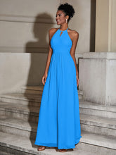 Halter Chiffon Long Dresses for Bridesmaids-Ocean Blue