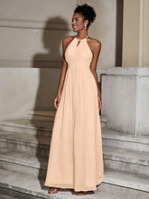 Halter Chiffon Long Dresses for Bridesmaids-Peach