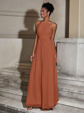 Halter Chiffon Long Dresses for Bridesmaids-Rust