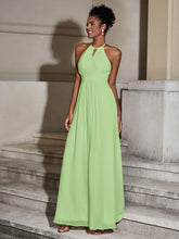 Halter Chiffon Long Dresses for Bridesmaids-Sage