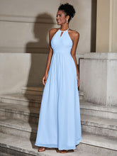 Halter Chiffon Long Dresses for Bridesmaids-Sky Blue